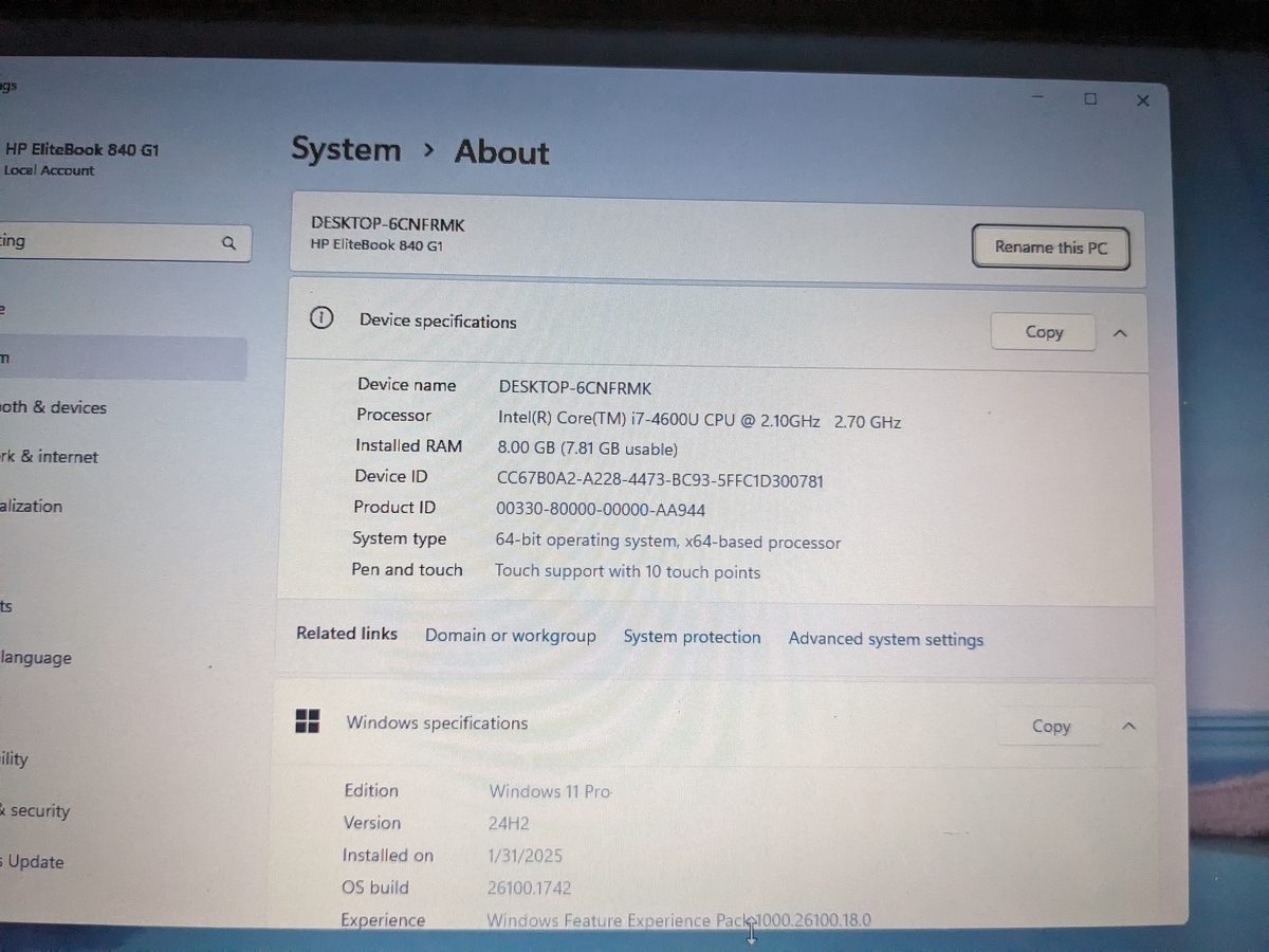 HP EliteBook 840 G1 Core i7 8GB 128GB